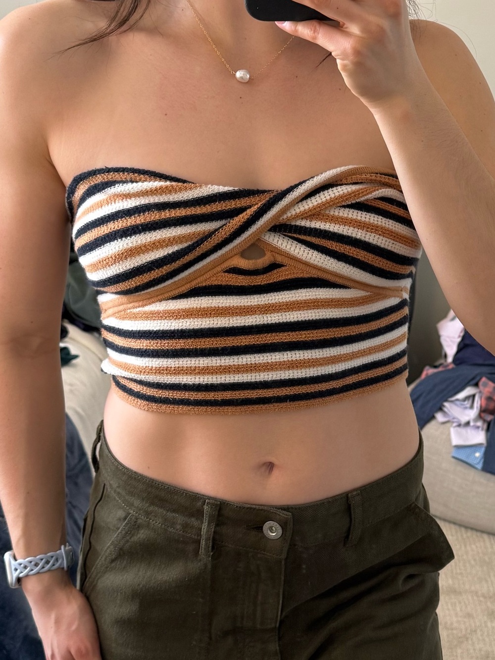 Twist Front Striped CroppedTube Top